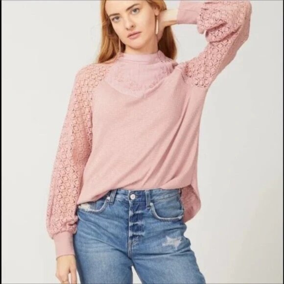 Free People Sweetest Thing Thermal Lace Long Sleeve Top Womens Size Medium - Picture 14 of 15